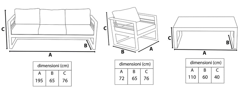 Set Salotto da Giardino Divano 3 Posti 2 Poltrone e Tavolino Leros Plus-3