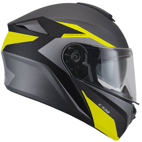 acquista Integralhelm für Scooter CGM Dresden Long Visor 508G Matt Fluo Yellow Verschiedene Größen