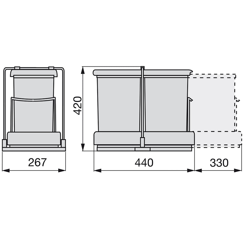 Pattumiera Differenziata 2 Contenitori per Mobili Cucina 14L Estrazione Automatica Emuca Grigia-3