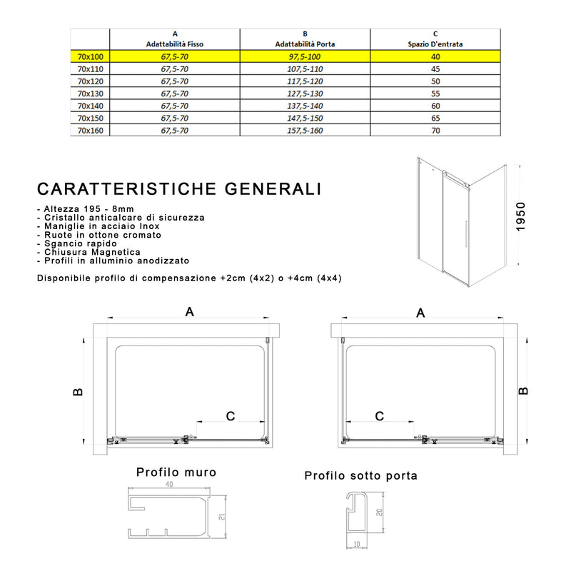 Box Doccia Angolare 1 Anta Scorrevole in Cristallo Fumè 8mm H195 Bonussi Alina Varie Misure-5