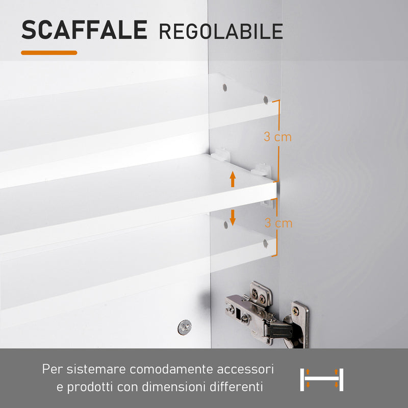 Pensile da Bagno 2 Ante Specchio in MDF 60x15x75 cm  Morning Bianco-4