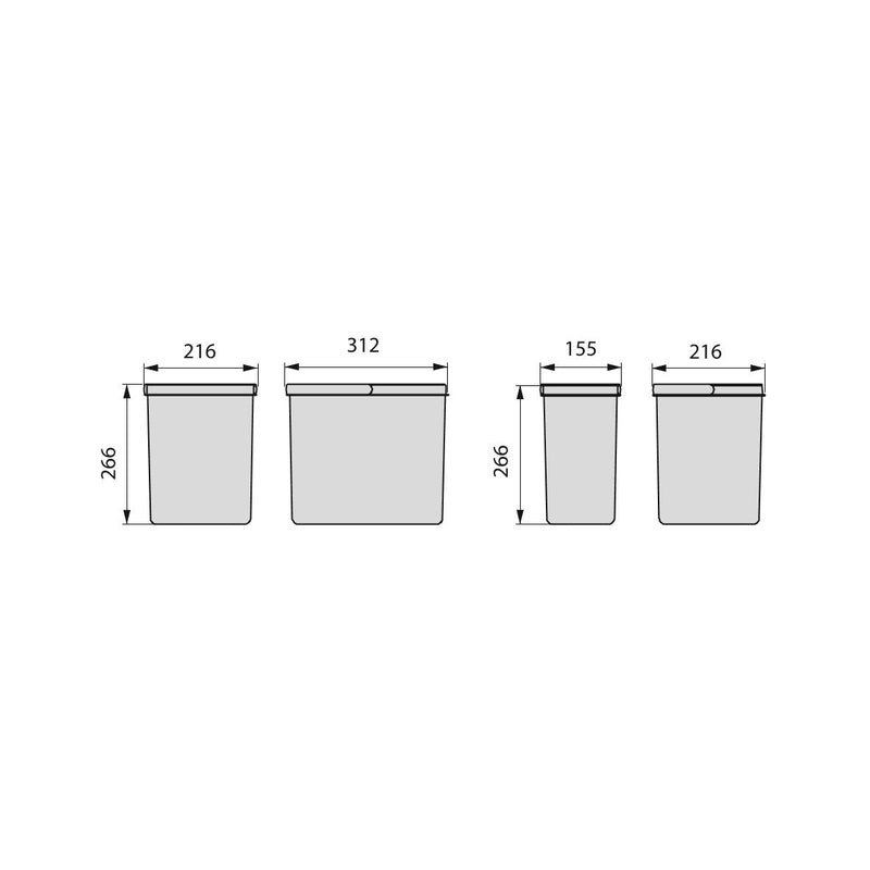 Pattumiera Differenziata 4 Contenitori H26,6 cm in Plastica Emuca Grigio Antracite-2