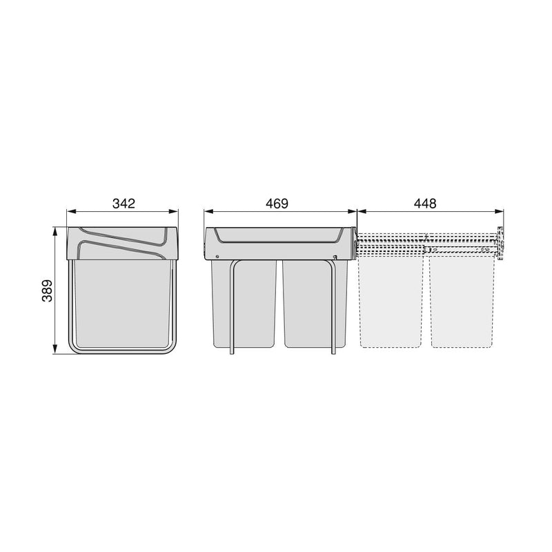 Pattumiere per Raccolta Differenziata Recycle 2 x 20 L Fissaggio Inferiore Estrazione Emuca-2