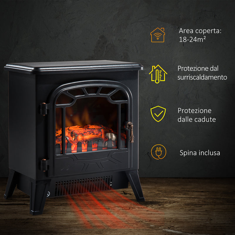 Camino Elettrico da Terra Effetto Fiamma 1800W Nero -4