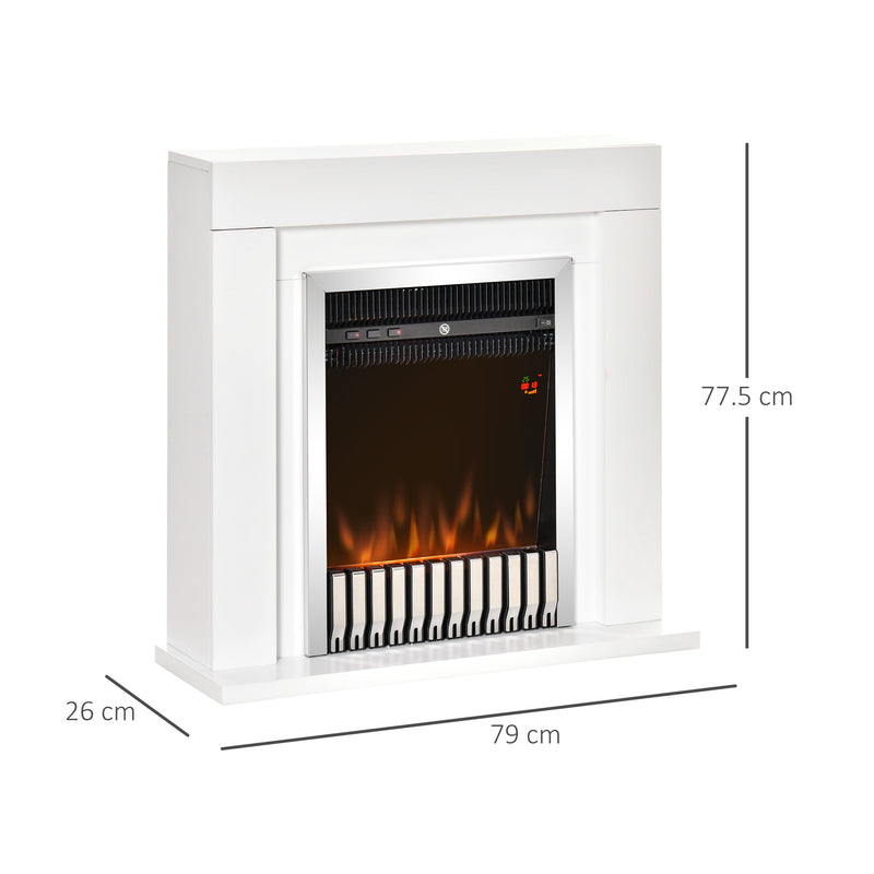 Camino Elettrico da Pavimento 79x26x77,5 cm Effetto Fiamma 2000W Bianco-3