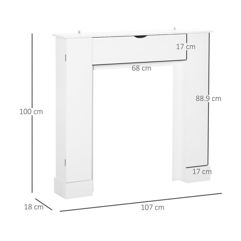 Cornice per Camino 107x18x100 cm in Legno MDF Bianco-3