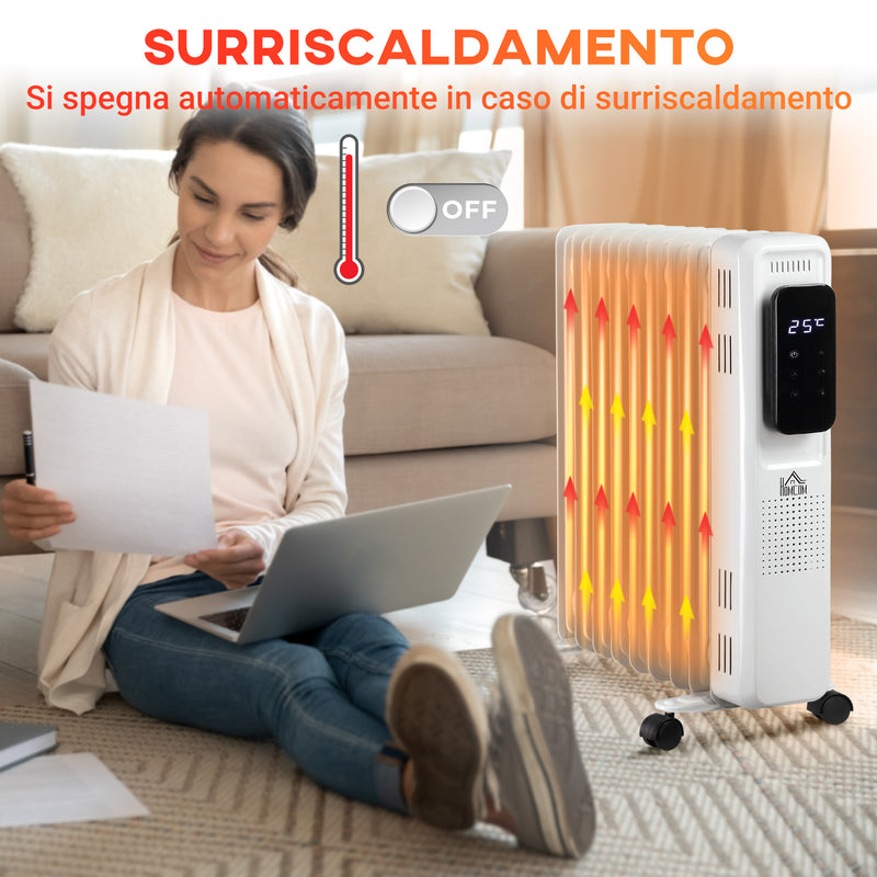 Stufa Termosifone ad Olio 42,5x24x63 cm 2180W 9 Elementi Bianca-6