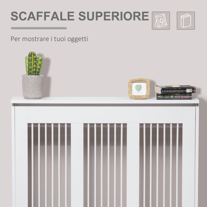 Copritermosifone a Doghe 90x18x84 cm in MDF e Acciaio Bianco-4