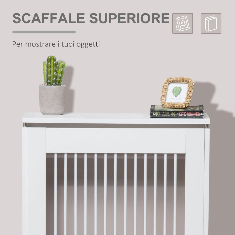 Copritermosifone a Doghe 60x18x84 cm in MDF e Acciaio Bianco-4