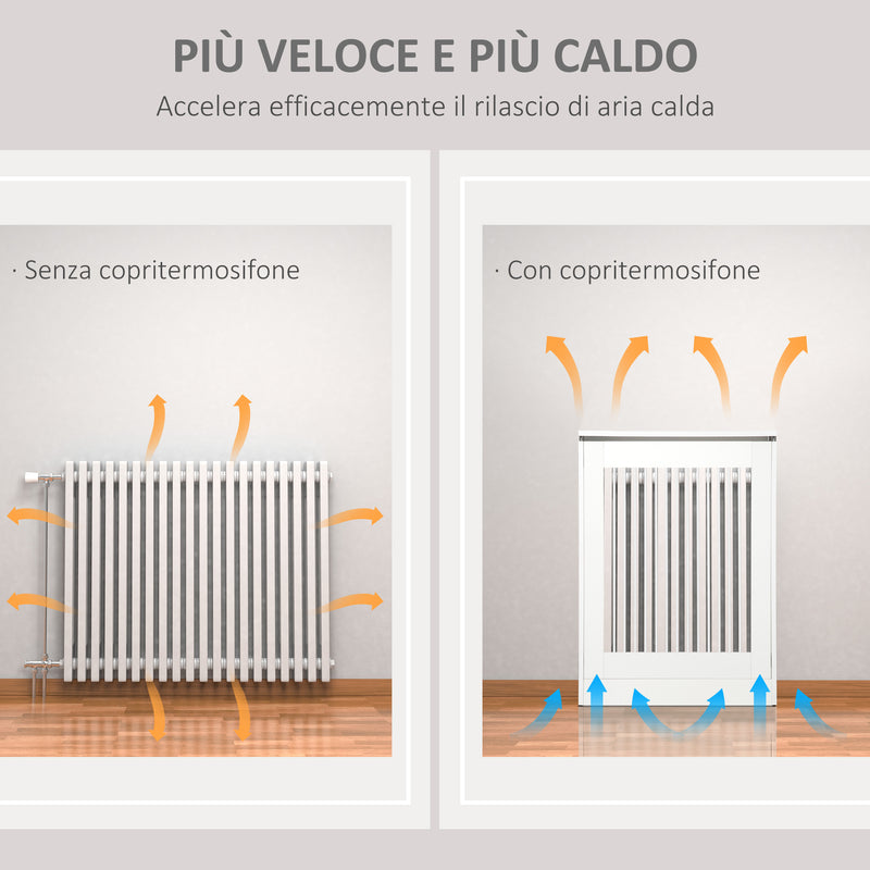 Copritermosifone a Doghe 60x18x84 cm in MDF e Acciaio Bianco-6