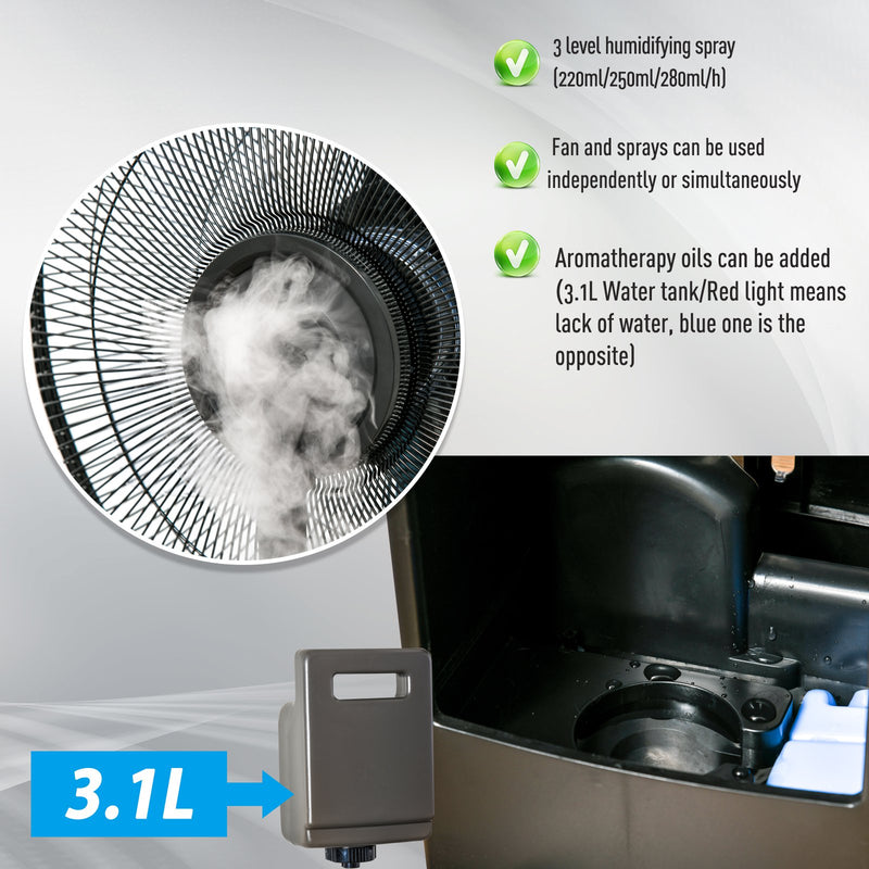 Ventilatore a Piantana Ø44,5 cm con Nebulizzatore ad Acqua e Telecomando Nero-7