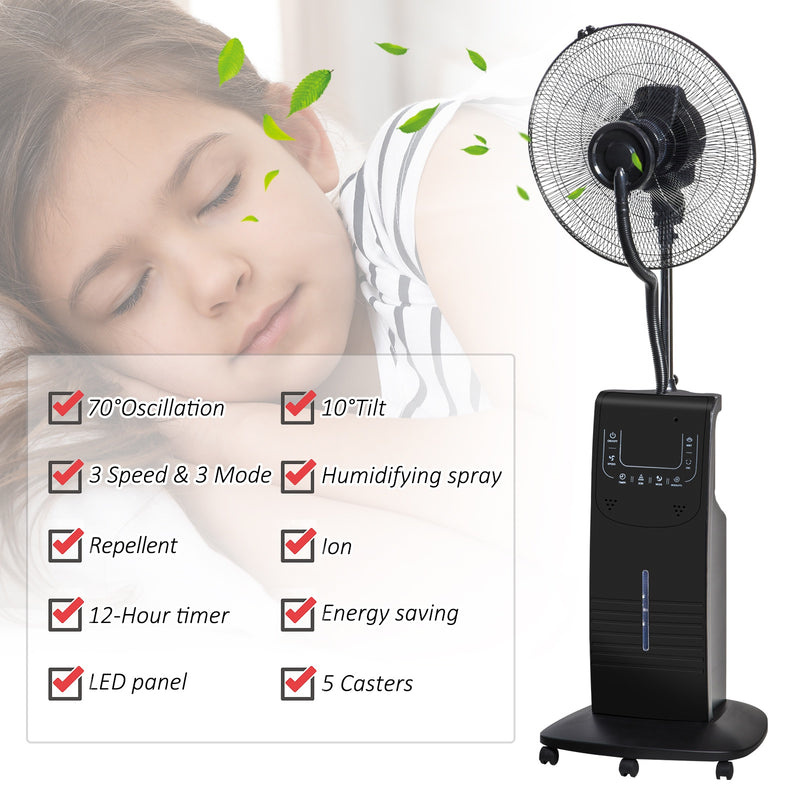 Ventilatore a Piantana Ø44,5 cm con Nebulizzatore ad Acqua e Telecomando Nero-8