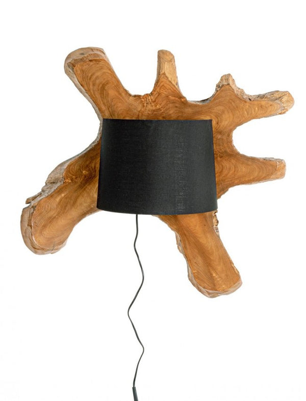 sconto Sconce Wandlampe Ø70x22 cm E27 aus Holz mit Lampenschirm aus schwarzer Baumwolle