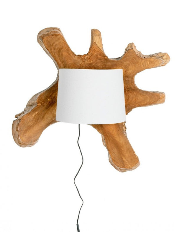 acquista Sconce Wandleuchte Ø70x22 cm E27 in Holz Schirm aus weißer Baumwolle