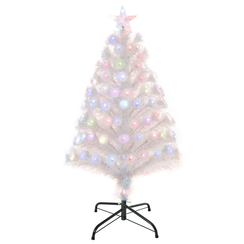 Albero di Natale Artificiale 90 cm 90 Rami con Luci LED e Fibre Ottiche Colorate Bianco-1