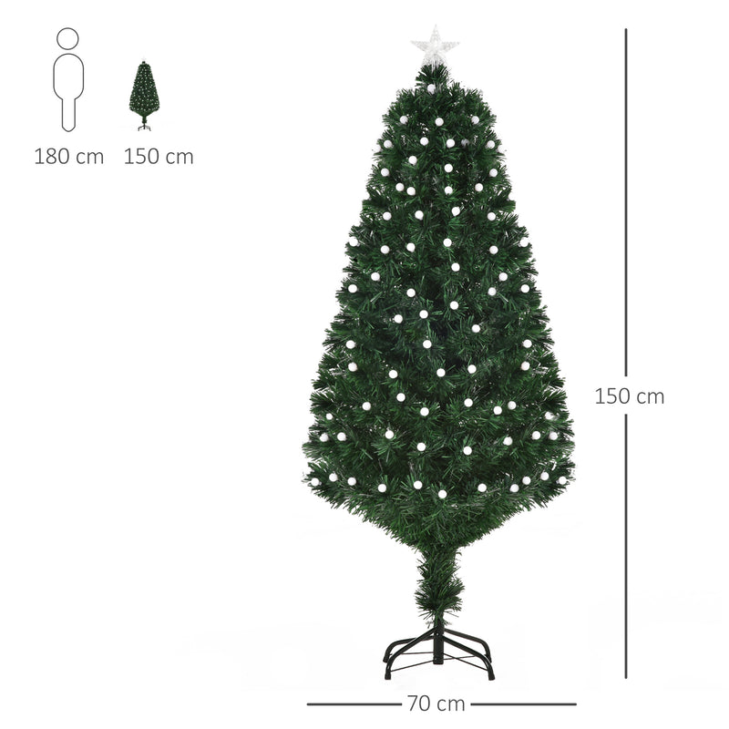 Albero di Natale Artificiale 150 cm 170 Rami con Luci LED e Fibre Ottiche Colorate Verde-3