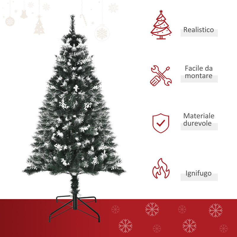 Albero di Natale Artificiale Innevato 150 cm 378 Rami con Bacche Verde-7