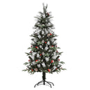 Albero di Natale Artificiale Innevato 150 cm 440 Rami con Bacche Rosse e Pigne Verde-1