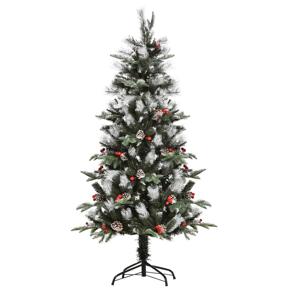 Schneebedeckter künstlicher Weihnachtsbaum 150 cm 440 Zweige mit roten Beeren und grünen Tannenzapfen acquista