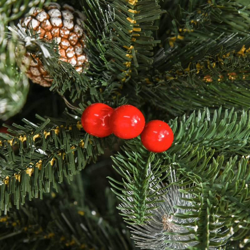 Albero di Natale Artificiale Innevato 150 cm 440 Rami con Bacche Rosse e Pigne Verde-9