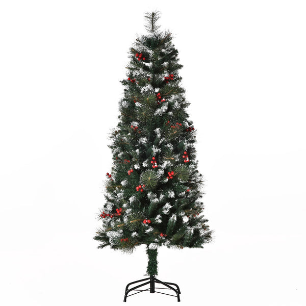 acquista Künstlicher Weihnachtsbaum schneebedeckt 150 cm 360 Zweige mit grünen Beeren