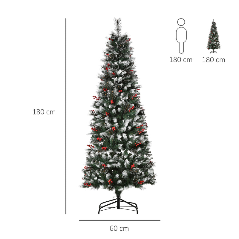 Albero di Natale Artificiale Innevato 180 cm 539 Rami con Bacche Verde-3