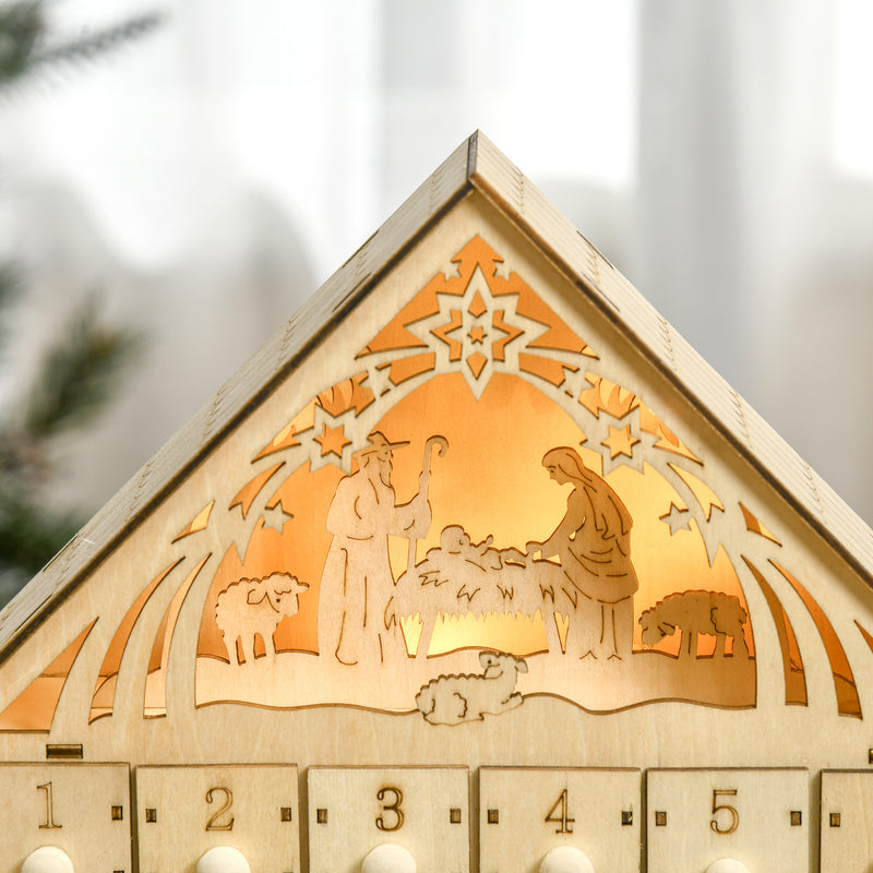 Calendario dell'Avvento  26,6x6x30 cm 24 Cassetti e Presepe Intagliato in Legno-8