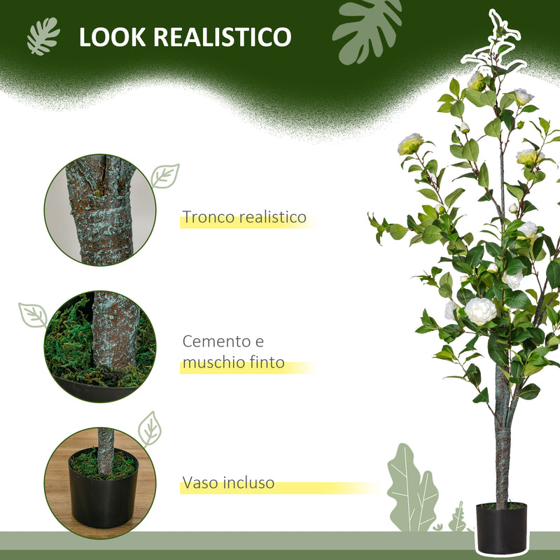 Pianta Artificiale Albero Camelia H150 cm con Vaso Verde e Bianco-6