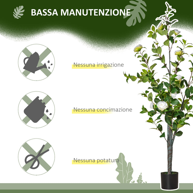 Pianta Artificiale Albero Camelia H150 cm con Vaso Verde e Bianco-7