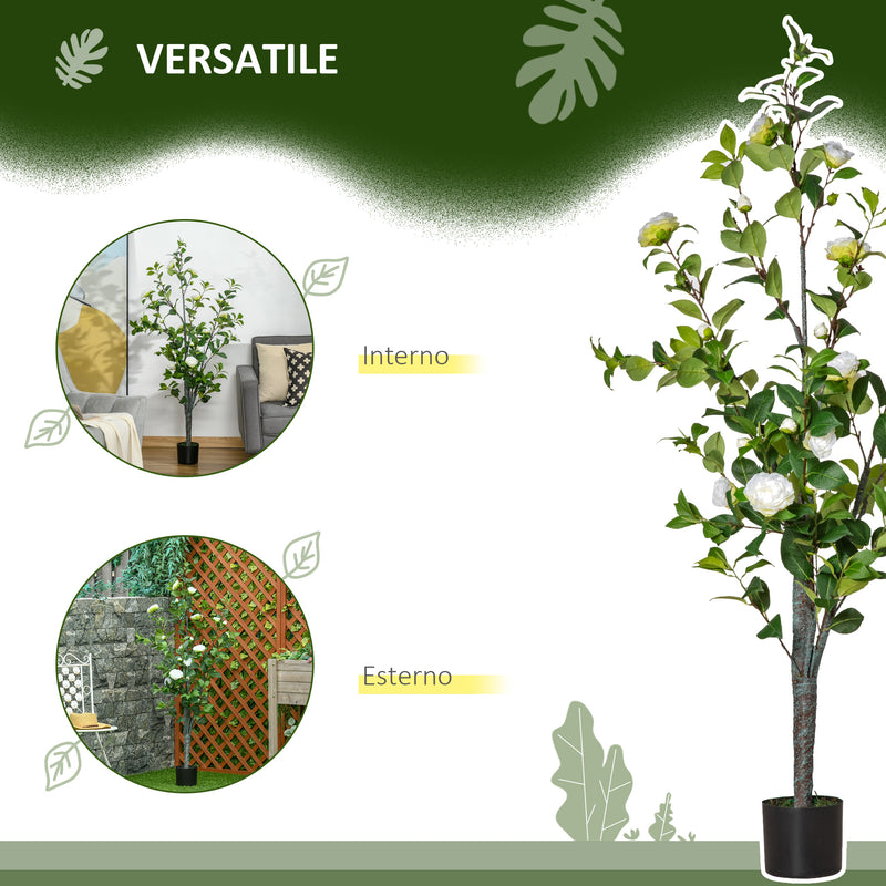 Pianta Artificiale Albero Camelia H150 cm con Vaso Verde e Bianco-8