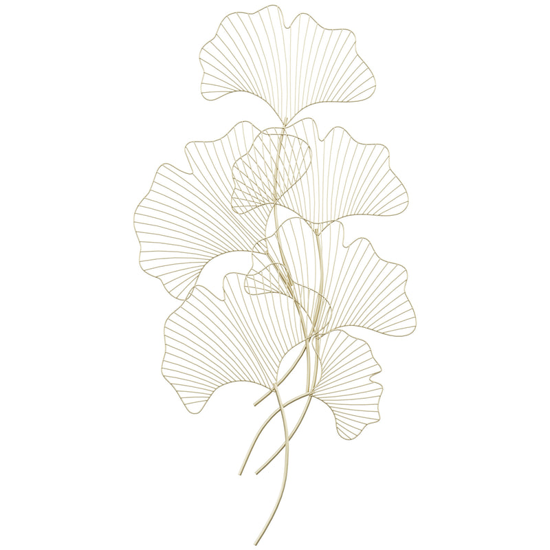 Decorazione Murale 3D 51x94,5 cm in Metallo Foglia di Ginkgo Oro-1