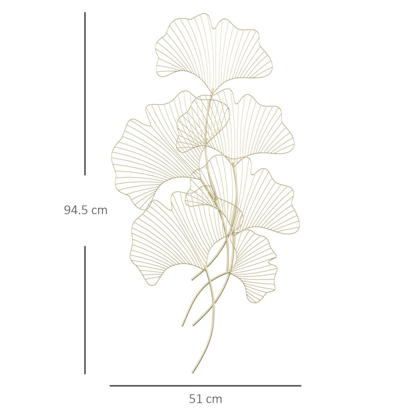 Decorazione Murale 3D 51x94,5 cm in Metallo Foglia di Ginkgo Oro-3