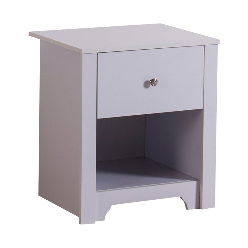 Comodino con Cassetto e Vano in Legno Bianco 53x42.5x59 cm -2