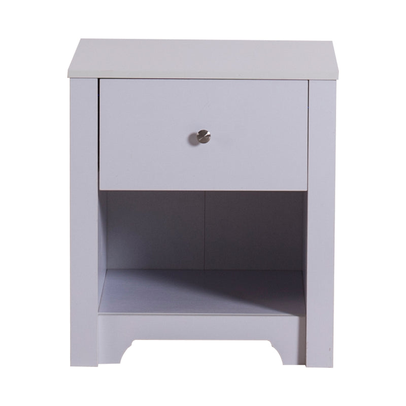 Comodino con Cassetto e Vano in Legno Bianco 53x42.5x59 cm -5