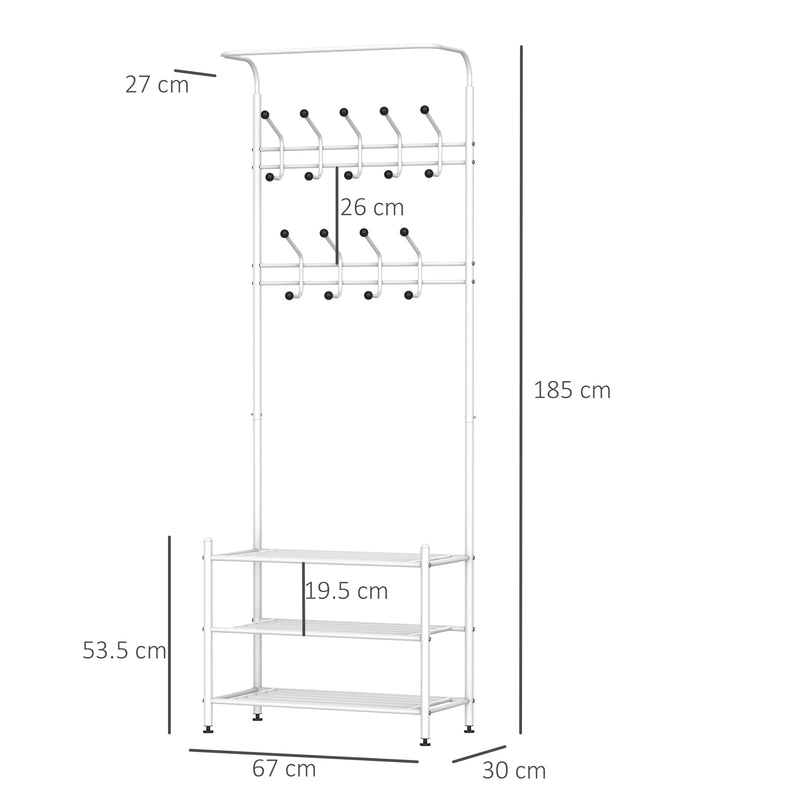 Appendiabiti Panchina per Ingresso con Scarpiera in Acciaio Bianco 67x30x185 cm -3