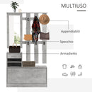 Mobile Guardaroba per Ingresso con Specchio Appendiabiti e Scarpiera Regolabile Grigio cemento 90x22x116 cm -5