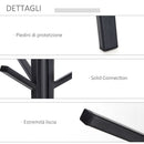 Appendiabiti da Terra Attaccapanni in Metallo e Legno Nero 45x45x180 cm -5