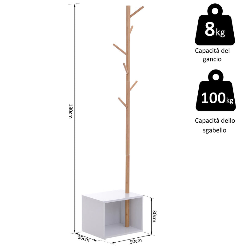 Appendiabiti Scarpiera con 6 Ganci in Bambù Bianco 50x30x180 cm -3