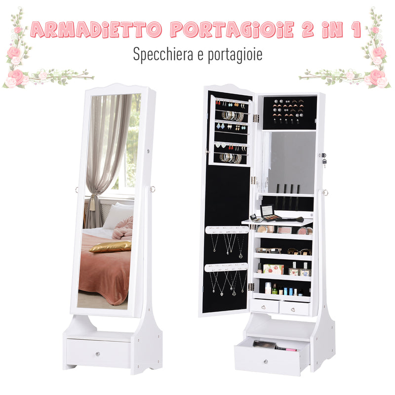 Armadio Portagioie a Specchio con Luci LED 45x36x150 cm  Bianco-6