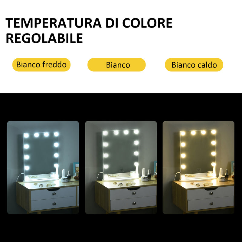 Specchio da Tavolo con LED 41,5x13,5x51 cm per Trucco Make up -6