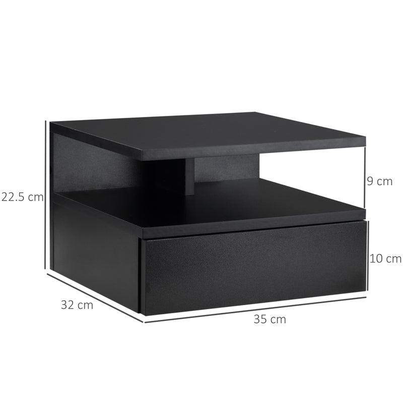 Set 2 Comodini Sospesi 35x32x22,5 cm Design Moderno Nero-3