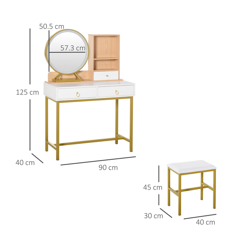 Consolle Trucco 90x40x125 cm con Specchio e Sgabello Bianco-3