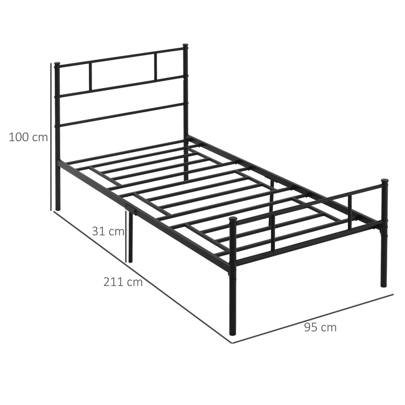 Struttura Letto Singolo 90x200 cm in Acciaio con Doghe Integrate Nero-3