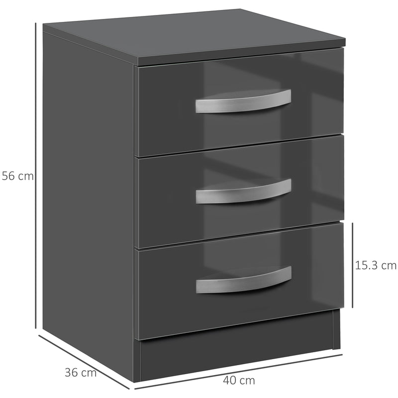 Set 2 Comodini 3 Cassetti 40x36x56 cm in Truciolato Grigio-3