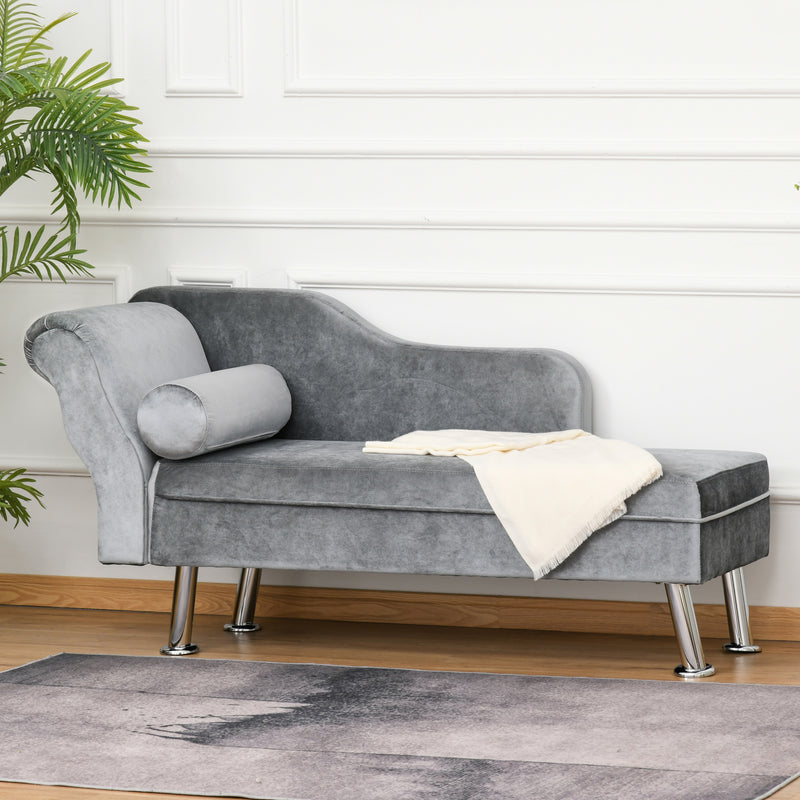 Divano Chaise Longue con Cuscino 160x56x75 cm in Metallo e Tessuto  Grigio-2