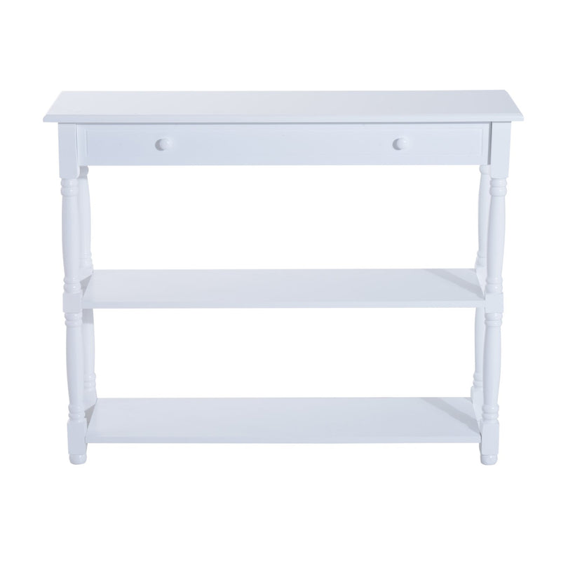 Tavolo Consolle con Ripiani in Legno Bianco 100x30x80 cm -1