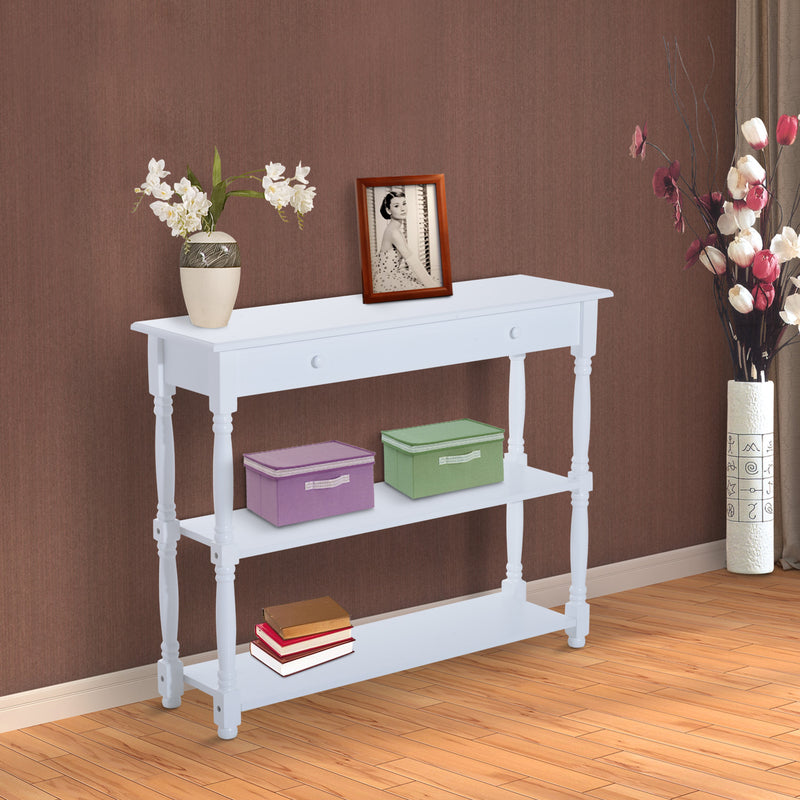 Tavolo Consolle con Ripiani in Legno Bianco 100x30x80 cm -7