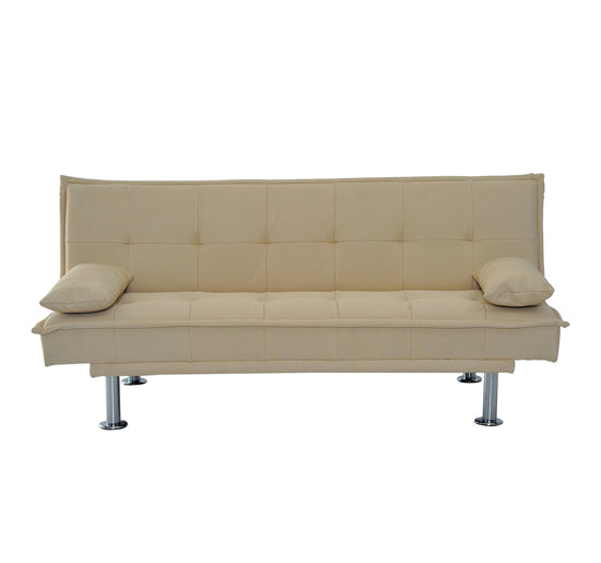 Divano Letto 2 Posti in Tessuto con 2 Cuscini Beige 181x83x85 cm -4