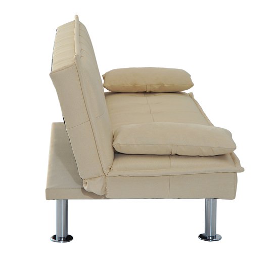 Divano Letto 2 Posti in Tessuto con 2 Cuscini Beige 181x83x85 cm -5