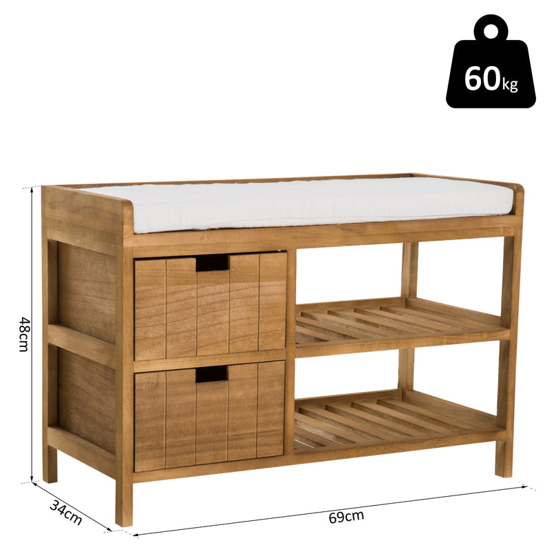 Panca Contenitore da Ingresso con Cassetti e Ripiani in Legno Chiaro 69x34x48 cm -3